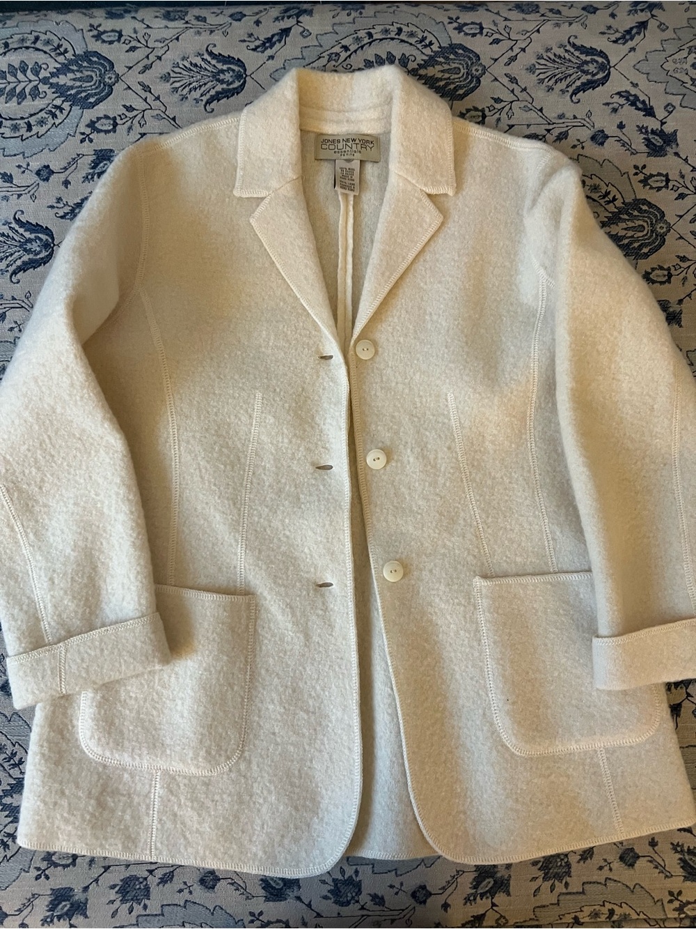 Vintage Jones New York ivory/Cream Wool-Blend Blazer size large